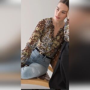 Classic Floral Leopard Blouse by White House Black Market Size L